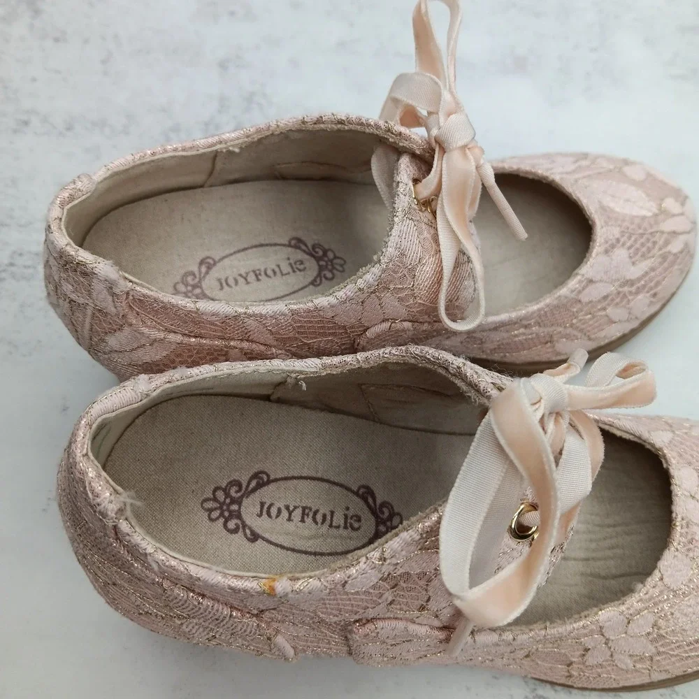 Joyfolie Tribeca Bootie Girls T11 Blush Pink Lace Velvet Lace-Up Elegant Holiday